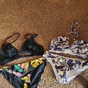 Cupshe Floral and Black Bikini Set L